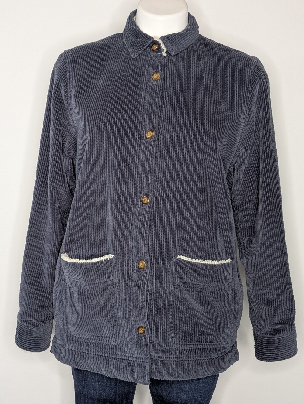 LL Bean Slate Blue Sherpa Lined Corduroy Barn Coat XS